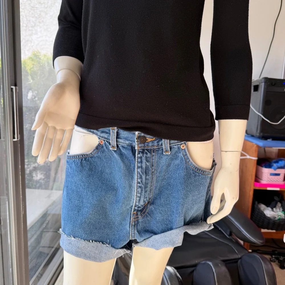 Vintage Black Knit Top Boat Neck 3/4 Sleeve Minimalist Office Siren 90s Y2K S - Picture 4 of 8